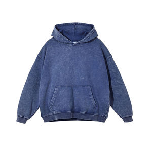Sweat à capuche unisexe personnalisé bleu uni en polaire délavée pour l'hiver, coupe oversize décontractée avec poche avant et motif imprimé - Product Image 2