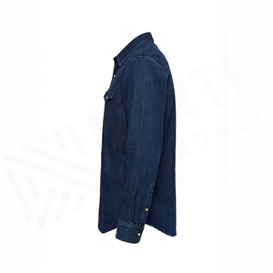 Chemise en jean bleu foncé pour homme, manches longues, boutonnée, coupe décontractée, en coton tissé, couleur unie, pour l'automne - Product Image 1