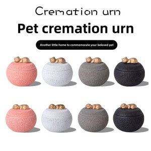 Urna Redonda de Cimento para Cremação de Animais de Estimação com Tampa de Estatueta Dourada de Gato e Coelho, Frasco Memorial para Cinzas, 4 Cores: Rosa, Branco, Cinza, Preto, para Entes Queridos - Product Image 2