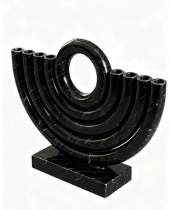 Modern <b>Rose</b> Quartz and <b>Clear</b> Acrylic Hanukkah Menorah 9-Candle Holder Decorative Jewish Religious Candle Stand - Product Image 2
