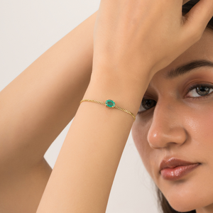 Minimal Simple Everyday Wear Design K14 Yellow Gold Real Emerald Curb Link Chain Solitaire <b>Gemstone</b> <b>Bracelet</b> Gift For Her - Product Image 4