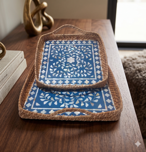 Gran oferta, juego de Bandejas para servir de ratán perla madre hechas a mano con madera de hueso, mármol, uso doméstico, artesanías innovadoras elaboradas - Product Image 1