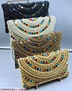Luxury Handmade Beaded Evening <b>Clutch</b> Bag Multicolor Stone Embroidery | Craftstages International Designer Party <b>Wedding</b> <b>Clutch</b> - Product Image 1