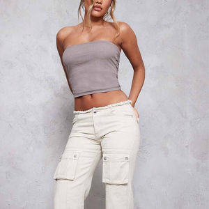 Ensemble de maillot de bain trois pièces à carreaux pour filles, style plage et surf, écologique, anti-UV, avec haut bandeau et haut à col halter - Product Image 3