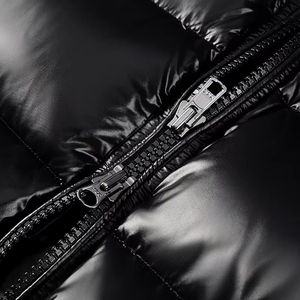OEM Customized <b>Men</b> Black Puffer <b>Jacket</b> Casual Winter Warm <b>Lightweight</b> Polyester Oversized Zipper Closure Solid Color Regular Fit - Product Image 6