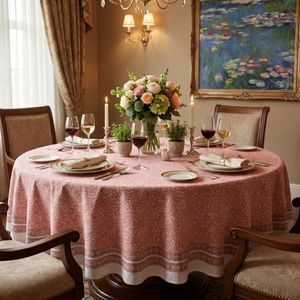 Nappe de table en coton 100% imprimé, design français, fabriquée à la main par un fabricant indien, couleur Harmony Peach, 220x220cm, pour la décoration. - Product Image 4