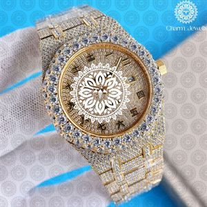Charm_Jewells Montre de luxe en or et diamants, ronde, analogique, à quartz, bracelet en acier inoxydable, 42 mm, fermoir pliant unisexe - Product Image 1