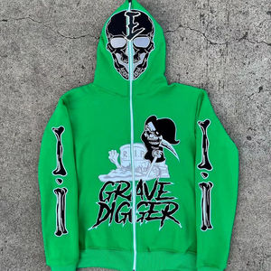 Mens Skeleton Graphic Full <b>Zip</b> Hoodie Y2K Streetwear Skull Print Hooded Sweatshirt Oversized Cotton Fleece <b>Zip</b> <b>Up</b> <b>Jacket</b> - Product Image 4