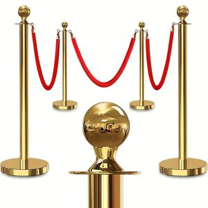 Set di 4 Pali Decorativi in Velluto Dorato con Base Nera Cava, 3 Corde Rosse da 1,5m con Puntale a Sfera, Stile Vintage per Feste/Matrimoni - Product Image 1