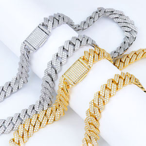 Unisex Rhodium Plated Cuban Chain Bracelet with Rhinestone Micro Pave Claw Setting Classic Style <b>Solid</b> <b>Gold</b> Wedding Jewelry - Product Image 3