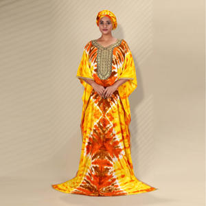 ชุดคาฟตันผ้าเรยอนแบบเรียบง่าย คอปักลายสวยงาม ลายมัดย้อมสีสันสดใส แขนทรงปีกค้างคาวขนาดใหญ่ ไซส์พลัส ทรงพลิ้วไหว ยาวคลุมเท้า เหมาะสำหรับวันอีด - Product Image 2