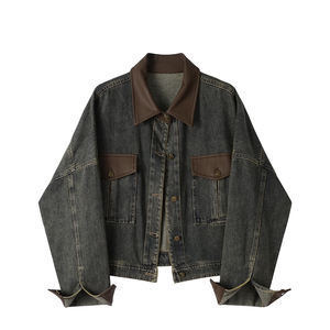 Chaqueta vaquera azul clásica personalizada para hombre al por mayor, chaqueta vaquera vintage desgastada, abrigo tipo camionero de algodón de corte ajustado, ropa urbana - Product Image 1