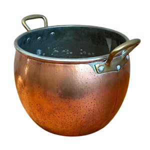 Macetero vintage de cobre martillado con asas de latón y patas de garra, contenedor decorativo para plantas de sala de estar, macetero de mesa. - Product Image 5
