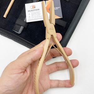 Pince plate pour extension de cheveux en acier inoxydable brun clair avec logo personnalisé vente en gros kit d'outils pour cheveux pinces crocodiles écologiques - Product Image 2