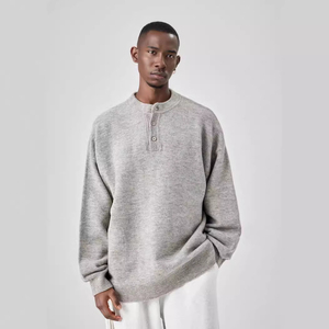 Men's Stylish Winter <b>Henley</b> Pullover Sweater <b>Long</b> <b>Sleeve</b> Knitted Button Neck Soft Warm Casual Knitwear Custom Logo Wholesale - Product Image 3
