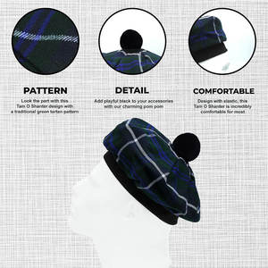 Chapeau écossais personnalisé en tartan avec pompon, bonnet en laine, style Clan Highland, vente en gros - Product Image 3