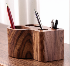 Support de stylo en bois massif (noyer noir, hêtre) et alliage d'aluminium rapide, design minimaliste et élégant pour bureau - Product Image 5