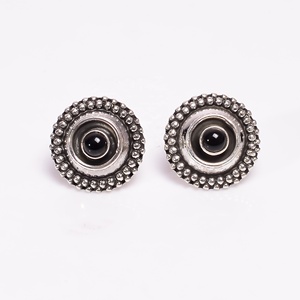 <b>Black</b> Onyx Round <b>Stud</b> <b>Earring</b> Handmade Oxidised Silver Statement <b>Stud</b> Antique Style Onyx <b>Stud</b> Retro Boho Silver Designer Jewelry - Product Image 1