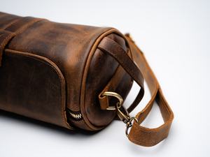 Sac cylindrique vintage en cuir véritable marron, petit sac à bandoulière avec sangle amovible, fermeture éclair, sac à main pour femme LBB-0011 - Product Image 2
