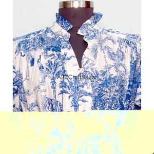 100% Cotton Handmade Women's Mini <b>Dress</b> V-Neck Short Sleeve A-Line Digital Floral Print Washable Breathable Office - Product Image 3