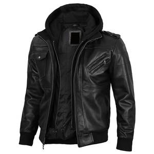 Chaqueta con capucha negra de alta venta con logotipo personalizado para hombre, chaqueta de cuero vintage, chaquetas para hombre, chaqueta de invierno de alta calidad, ropa de calle. - Product Image 1