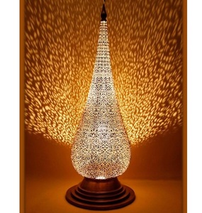 Moroccan Style <b>Brass</b> Filigree Handmade Table Lamp Oriental Silver Floor <b>Lantern</b> Removable Design Diwali Nightstand - Product Image 3