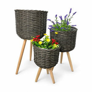 Macetas de mimbre polivinílico impermeables de estilo americano para exteriores, perfectas para patios, plantaciones de flores y centros comerciales - Product Image 1