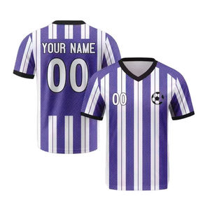 Camiseta de Fútbol Sublimada Personalizada con Logotipo, Anti-UV, Transpirable, Azul y Blanca a Rayas, Nombre y Número Personalizados, Uniforme de Fútbol para Equipo - Product Image 3