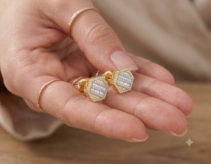 Custom 10K Solid Gold Hexagon Baguette Cut Lab Grown Diamond Stud <b>Earrings</b> <b>for</b> Women Children's-Trendy Birthday Engagement Gifts - Product Image 4