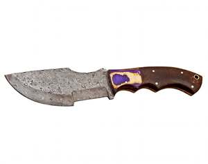 Couteau utilitaire Tracker artisanal en acier Damas avec manche segmenté en bois et résine violette, outil de terrain - Product Image 3