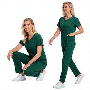 Unisex Green V-Neck Cotton Woven Medical <b>Scrub</b> <b>Top</b> Needle Detection WARPRO INDUSTRY Hospital Uniform - Product Image 1