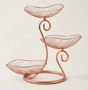 Copper Wire Three Tier Fruit <b>Basket</b> Stand Oval Shape Metal Storage <b>Baskets</b> for Fruit <b>Display</b> and Storage - Product Image 2