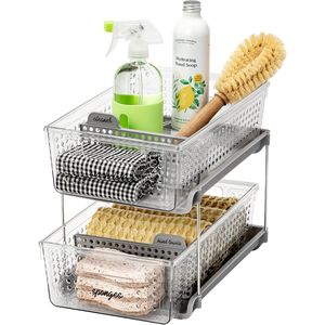 2-Tier Under Cabinet <b>Storage</b> Organizer with Pull Sliding <b>Drawers</b> for Kitchen Cleaning Supplies Sponges Bottles Undersink <b>Storage</b> - Product Image 4