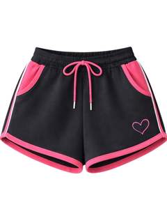 Ensemble crop top et short pour femme, noir et rose, blocs de couleur, fermeture éclair, polyester et coton, vêtements de sport décontractés, tenue deux pièces - Product Image 5