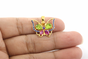 Pendentif papillon saphir en argent sterling, accent rubis - Collier pendentif pierre de naissance de septembre pour femme - Product Image 5