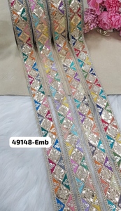 Encajes Bordados Geométricos Multicolores de Voile Ecológico, Finos y de Ancho Reducido, para Prendas de Moda, Venta al Por Mayor, Calidad de Exportación - Product Image 3