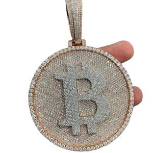 Colliers à chaînes fines avec pendentif cercle diamant et lettre sertie de moissanite, bijoux hip-hop plaqué argent 925 avec logo personnalisé - Product Image 2