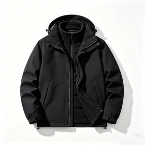Men's <b>Black</b> Hooded Puffer Jacket With Zipper Closure Windproof Fleece Lined Winter Casual Coat Regular Fit Thick Nylon Shell - Product Image 3