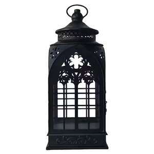 Lanterne en métal d'Halloween avec toile d'araignée et motif maison hantée, couleur noire, pour décoration intérieure, lanternes suspendues et au sol - Product Image 6