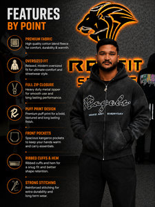 Men's Black Hooded <b>Zipper</b> <b>Sweatshirt</b> Regular Fit Fleece Casual Autumn Wear Front Logo Design - Product Image 6