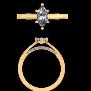 Marquise Cut Diamond Solitaire Engagement <b>Ring</b> With Matching Curved Pave Wedding Band <b>Set</b> In Solid Yellow <b>Gold</b> Bridal Jewelry - Product Image 3