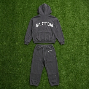 Conjunto Deportivo para Hombre con Capucha, Cierre Completo, Color Gris Sólido, Estampado de Letras, Corte Holgado, Estilo Urbano, Sudadera y Pantalones Transpirables de Algodón - Product Image 5