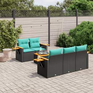 Set di divani da giardino in polyrattan nero da 6 pezzi con cuscini, mobili da esterno - Product Image 1
