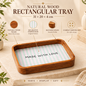 ถาดเสิร์ฟไม้ธรรมชาติทรงสี่เหลี่ยมแบบคลาสสิก ฐานลายเส้น |   ถาดไม้ตกแต่งสำหรับโต๊ะอาหาร ครัว ของตกแต่งบ้าน ชุดของขวัญ - Product Image 5