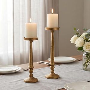 Juego de 2 portavelas de hierro fundido vintage, portavelas altos para decoración navideña, candelabros de hierro fundido. - Product Image 3