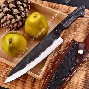 มีดทำครัวเชฟขนาด 8 นิ้ว ผลิตจากเหล็กกล้าไร้สนิม 12C27 แบบฟอร์จ ใช้ได้ทั้งมือซ้ายและขวา ด้ามไม้ปักก้าสีดำ ปลอกหนัง คมกริบ ออกแบบตามหลักสรีรศาสตร์ - Product Image 2