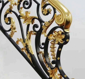 Luxury Black Gold Wrought Iron Stair <b>Railing</b> Ornate Floral Design Decorative Indoor Banister Custom Stair Handrail - Product Image 3