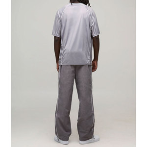 <b>Men's</b> Gray Straight Fit Track <b>Pants</b> With <b>White</b> Side Stripe Elastic Waist Drawstring Casual Joggers Autumn Wear - Product Image 2