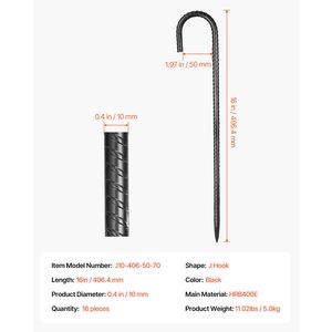 Picchetti per Armature Resistenti da 16 Pollici con Gancio a J da 0,4 Pollici, Ancoraggi a Terra in Acciaio Zincato con Punta a Scalpello, Resistenti alla Ruggine - Product Image 3