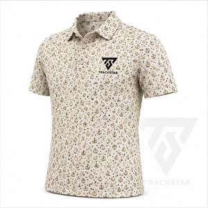 Polo pour homme Trackstar à imprimé nautique crème, manches courtes, col boutonné, chemise de golf décontractée, logo personnalisé - Product Image 3